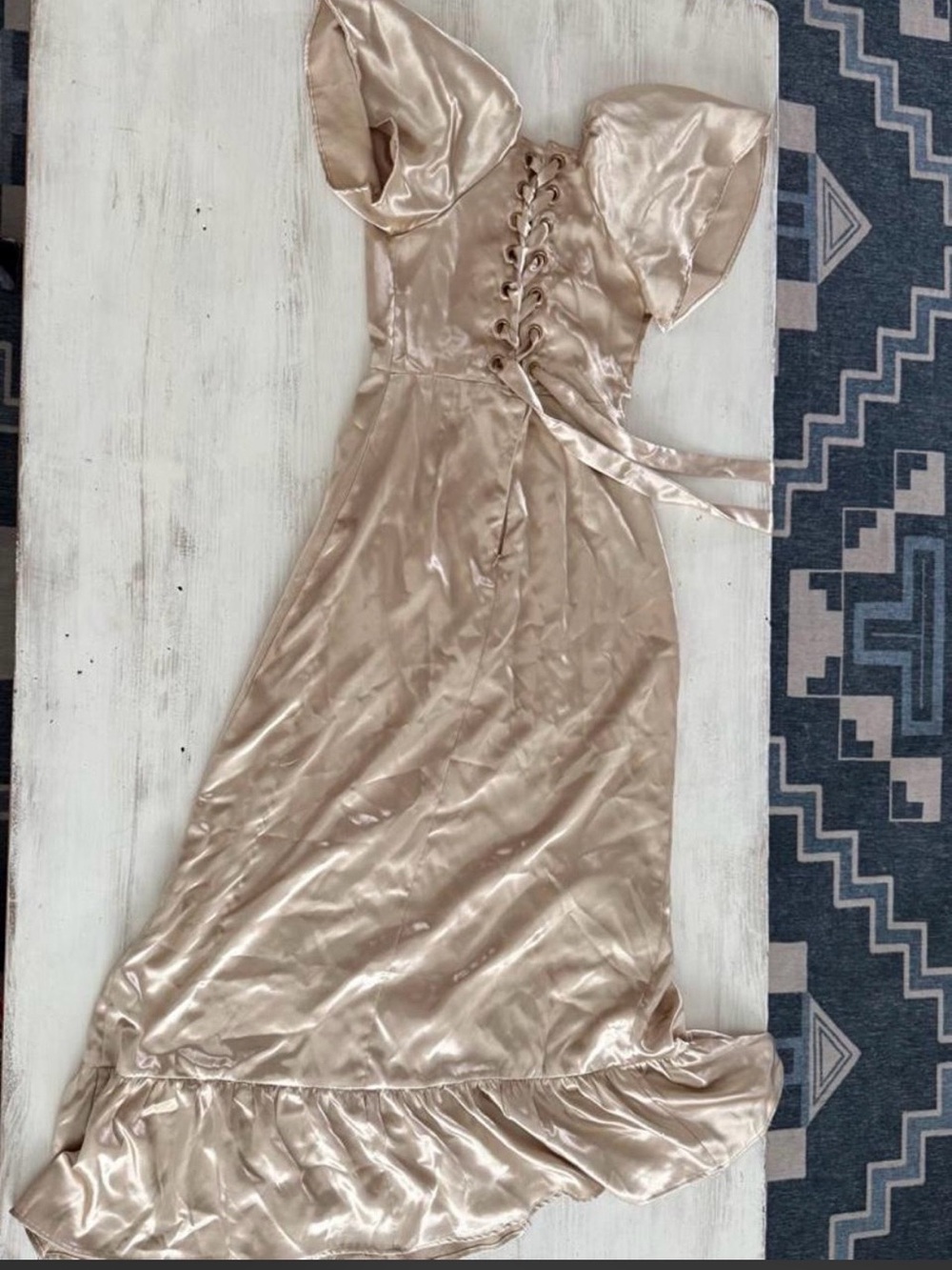 Ivy City Co Champagne Satin Puff-Sleeve Maxi Dress - Picture 2 of 3